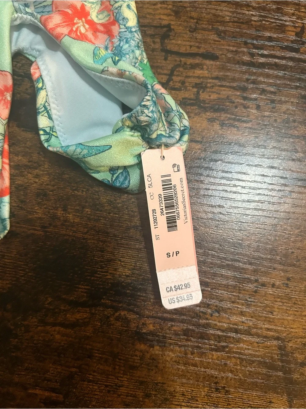 Victoria’s Secret Floral High-Cut Bikini Bottom - Mint with Coral Accents SMALL